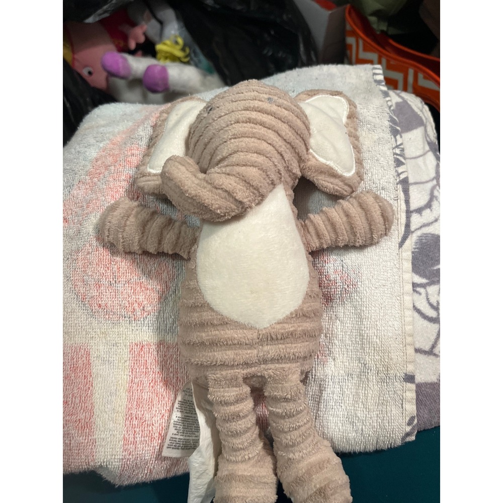 Chick Pea Baby Elephant Plush Tan Ribbed Corduroy Texture Stuffed Animal‎ Toy